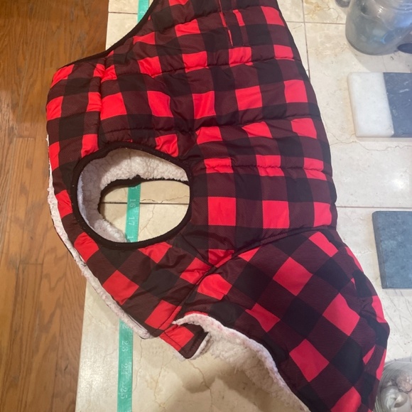 Large insulated plaid & fleece weatherproof dog jacket - Picture 2 of 8
